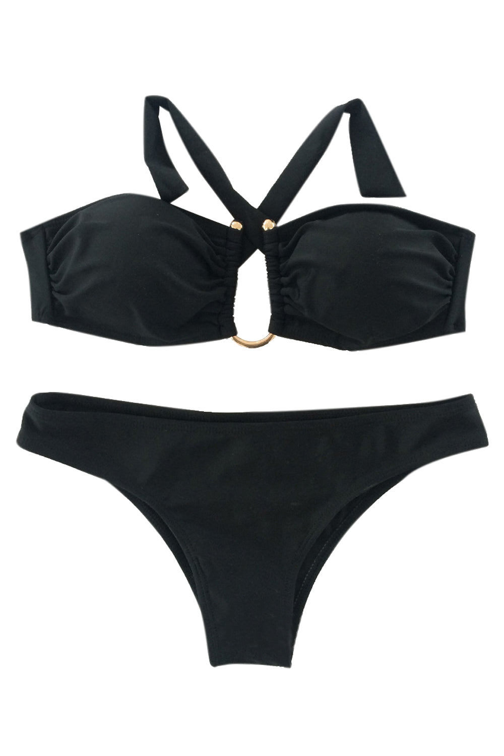 Iyasson Strapless Bikini With U shape Goldtone Metal at Front