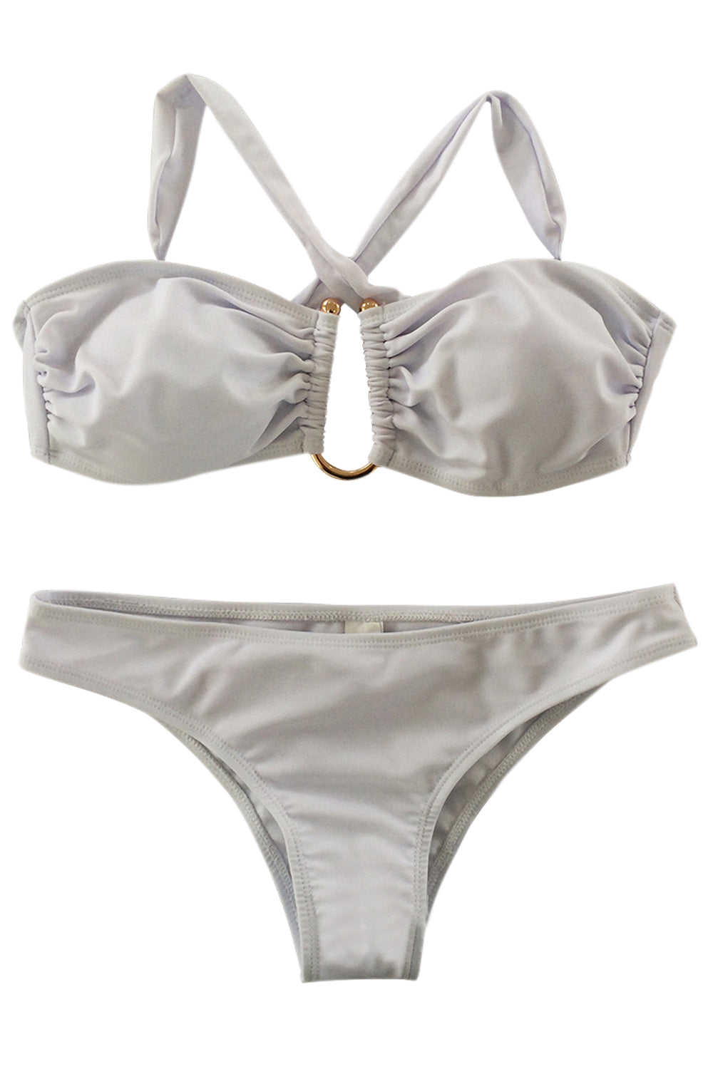 Iyasson Strapless Bikini With U shape Goldtone Metal at Front