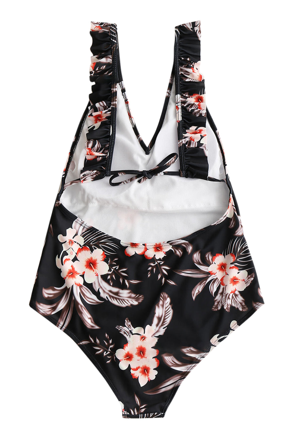 Iyasson Black Floral Printing Ruffles Swimwear
