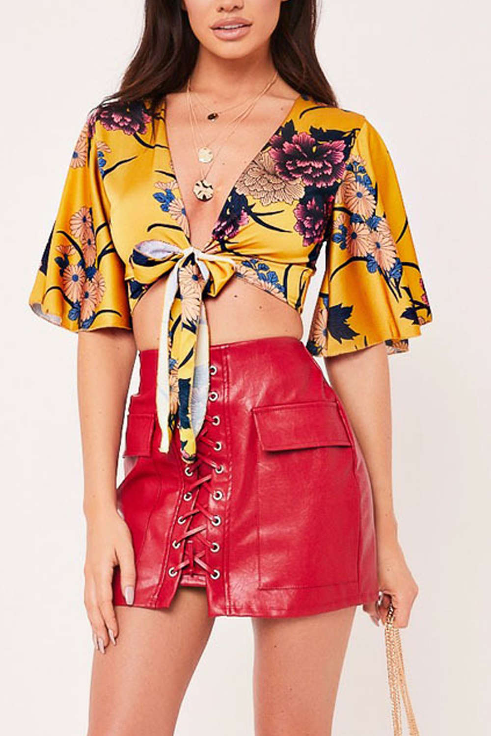 Iyasson Floral Printing Women Bandages Wrapped Crop Top