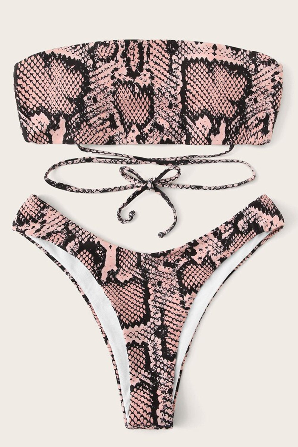 Womens Two Pieces Bikini Set Padded Snake Print Strapless Bandeau Swimsuit