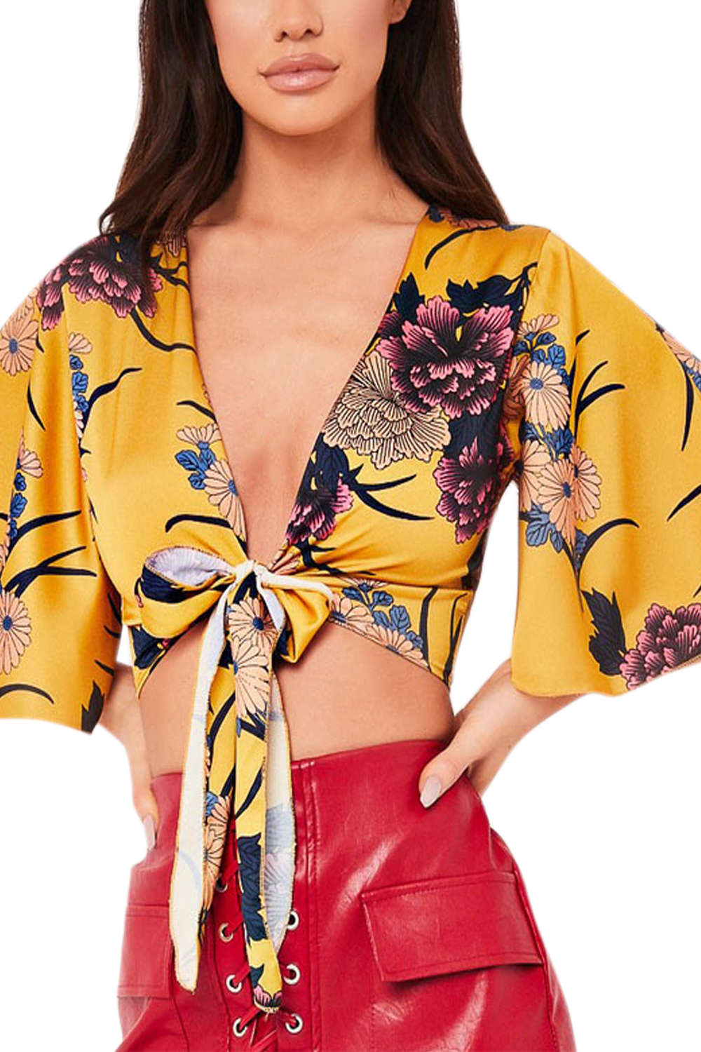 Iyasson Floral Printing Women Bandages Wrapped Crop Top