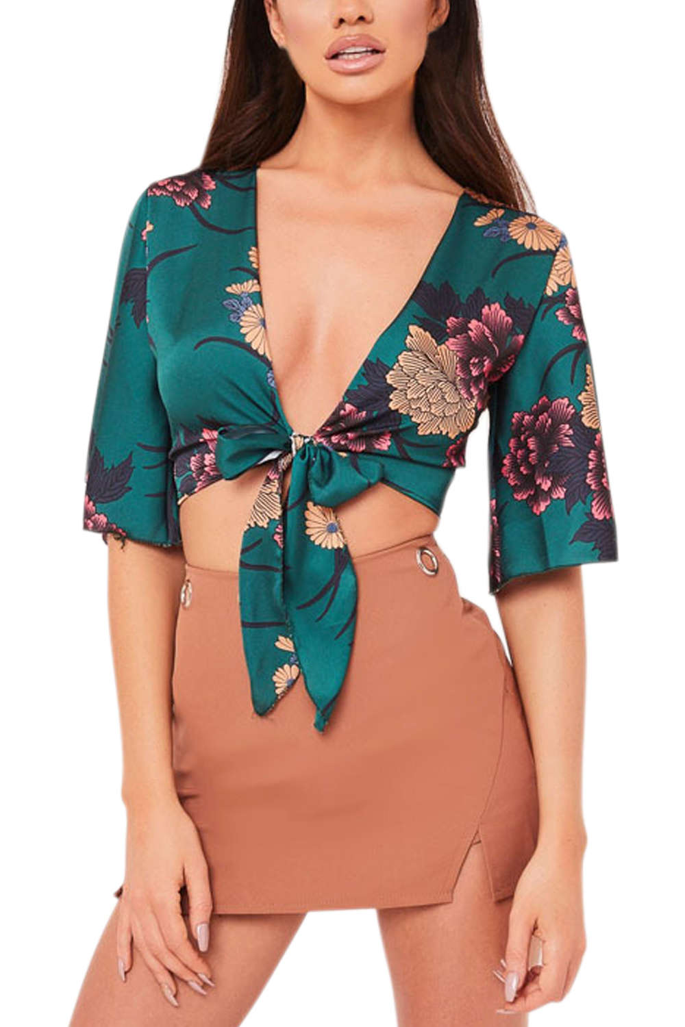 Iyasson Floral Printing Women Bandages Wrapped Crop Top