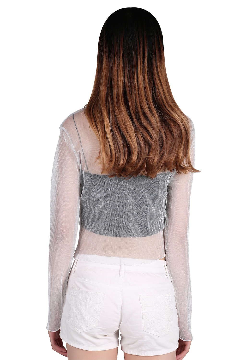 Iyasson Women's Shiny See Through Long Sleeved Blouse