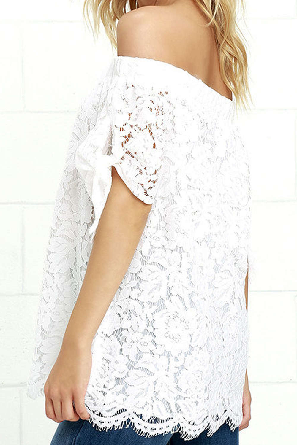 Iyasson Women's Off Shoulder Lace Crochet Short Sleeve Blouse