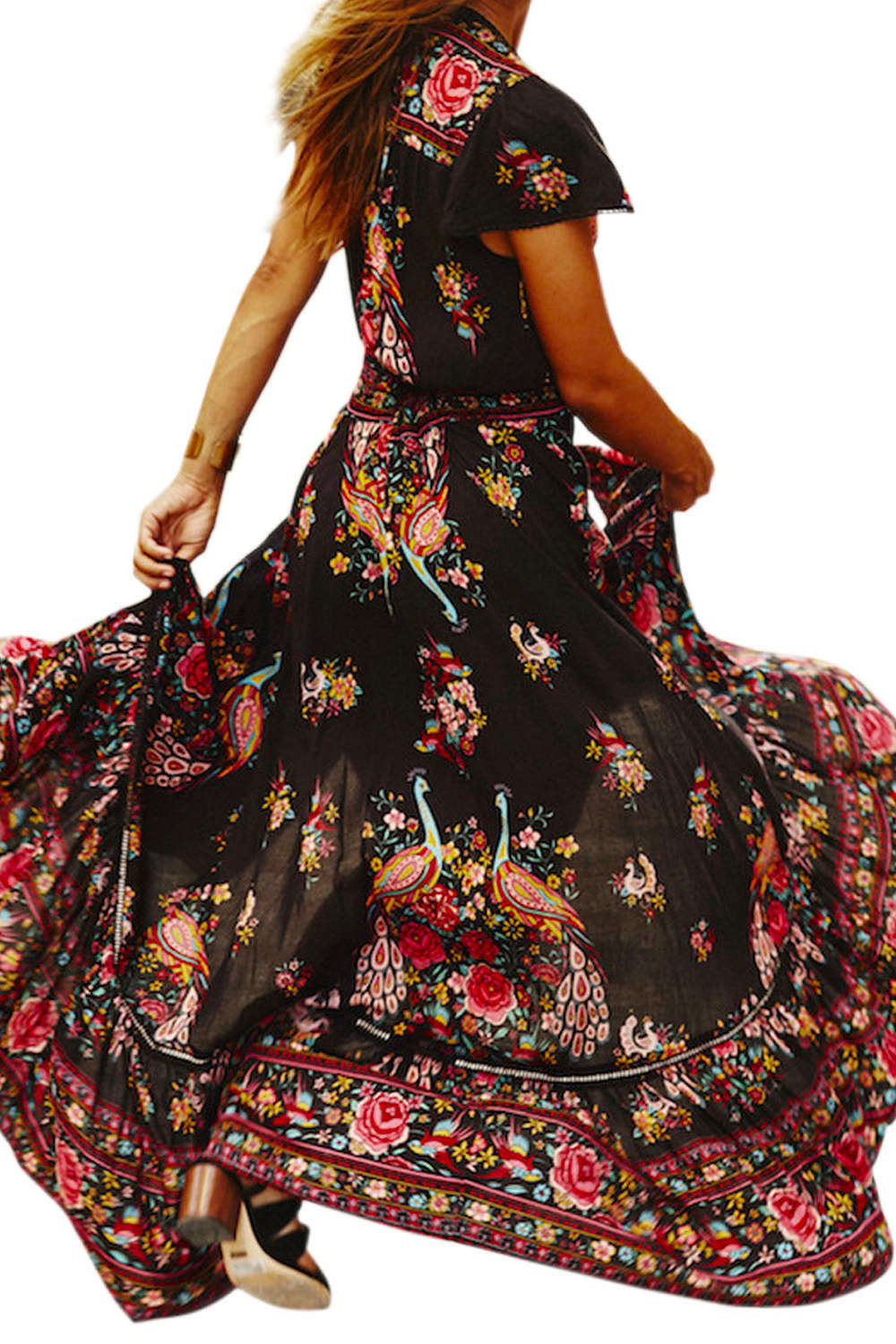 Iyasson Women Summer Vintage Deep V Neck Dresses