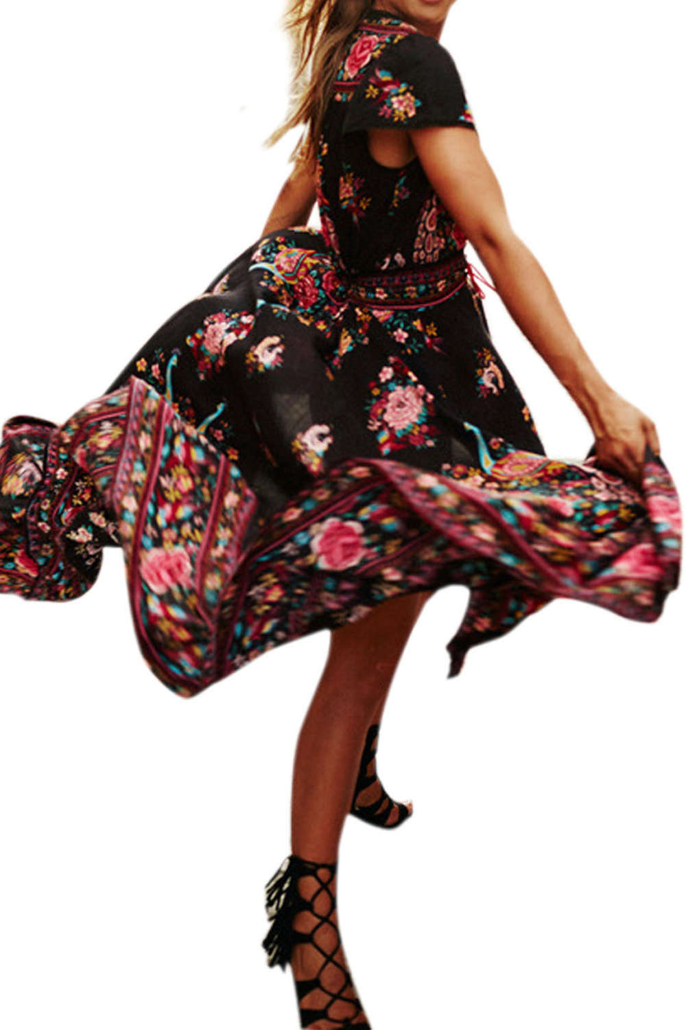 Iyasson Women Summer Vintage Deep V Neck Dresses