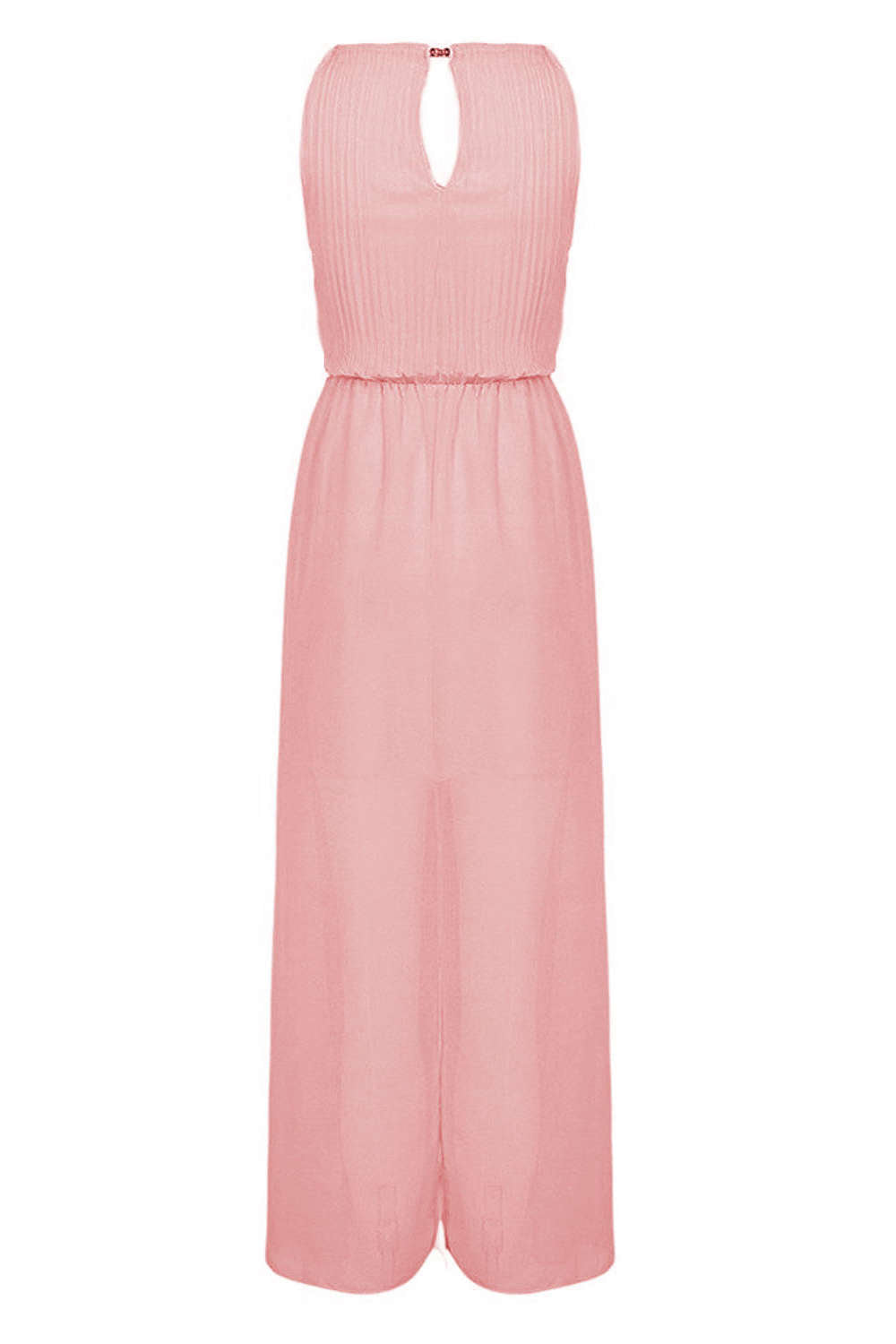 Iyasson Back Hollow Pleated Sleeveless Maxi Prom Dress