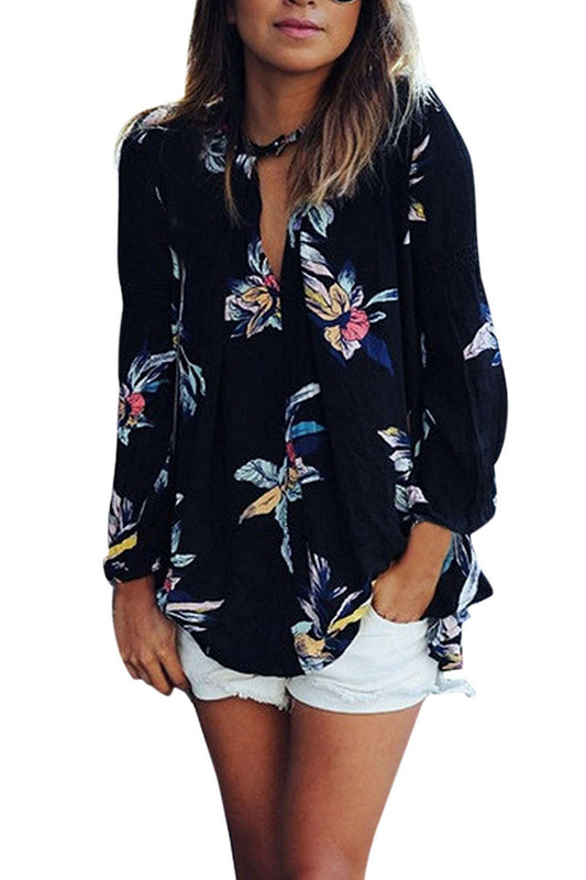 Iyasson Women Casual Floral Print Long Sleeve Shirt