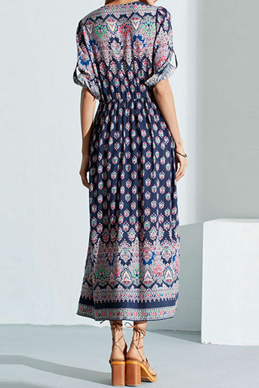 Iyasson Women Long Sleeve Boho Floral Print Maxi Dress