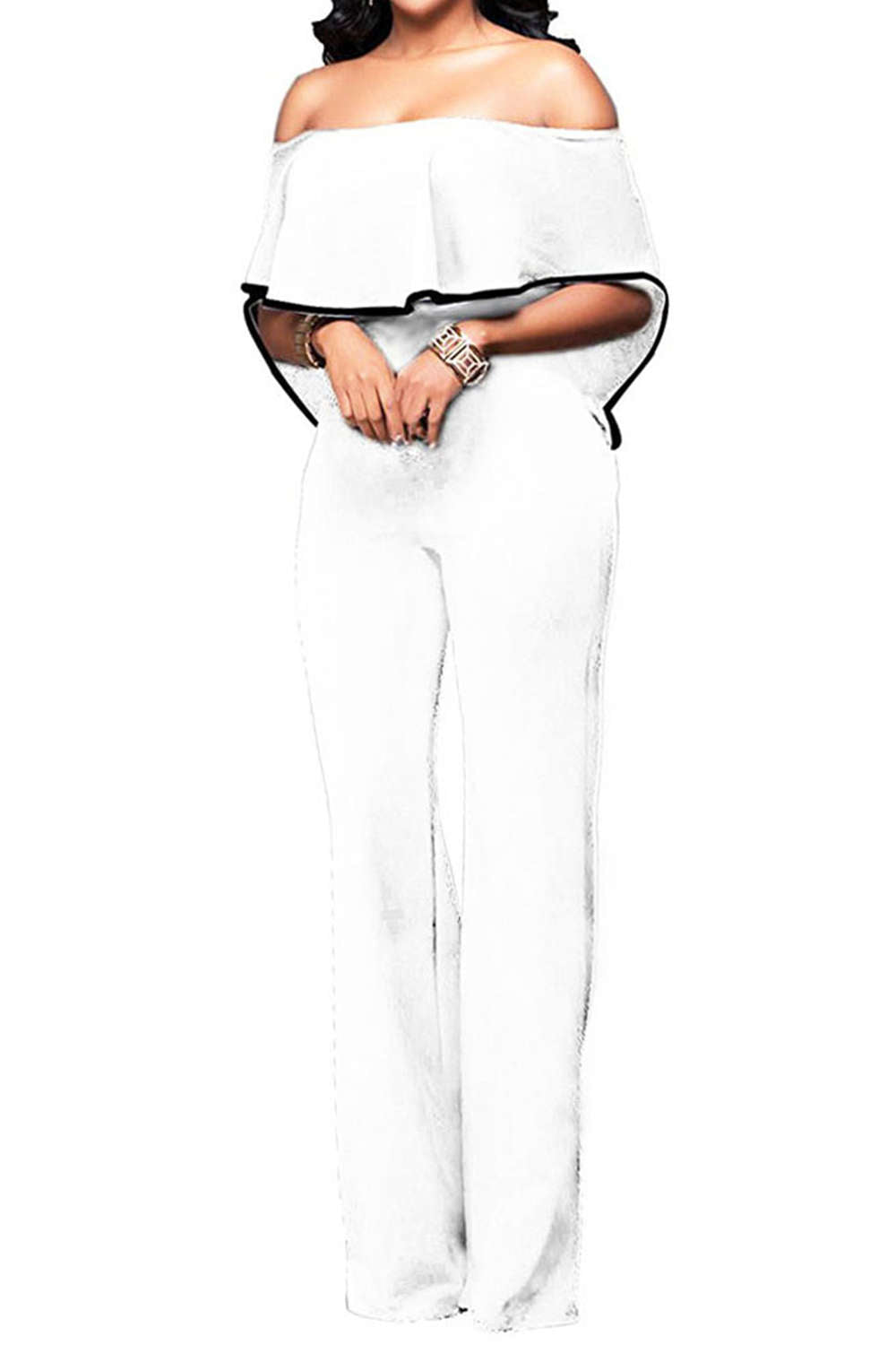 Iyasson Women Elegant Sexy Off Shoulder High Waist Wide Leg Jumpsuits