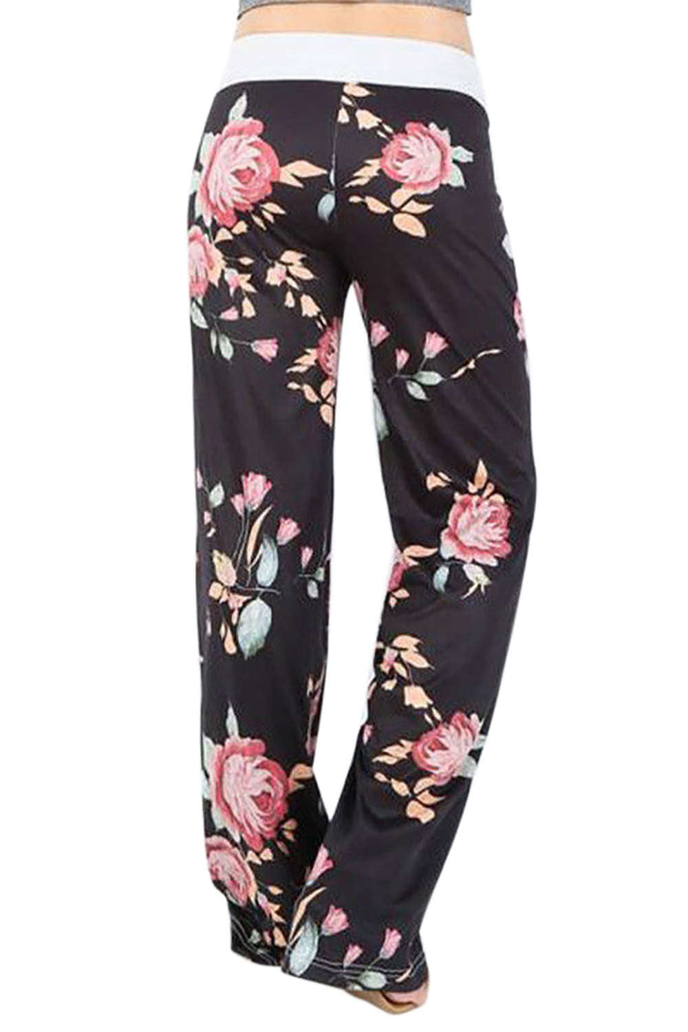 Iyasson High Waist Floral Print Drawstring Wide Leg Pants