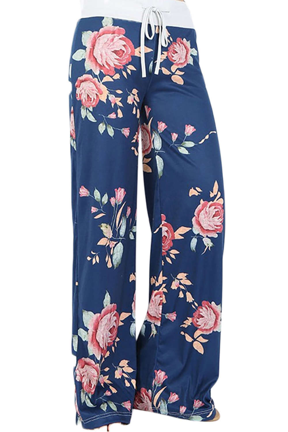 Iyasson High Waist Floral Print Drawstring Wide Leg Pants