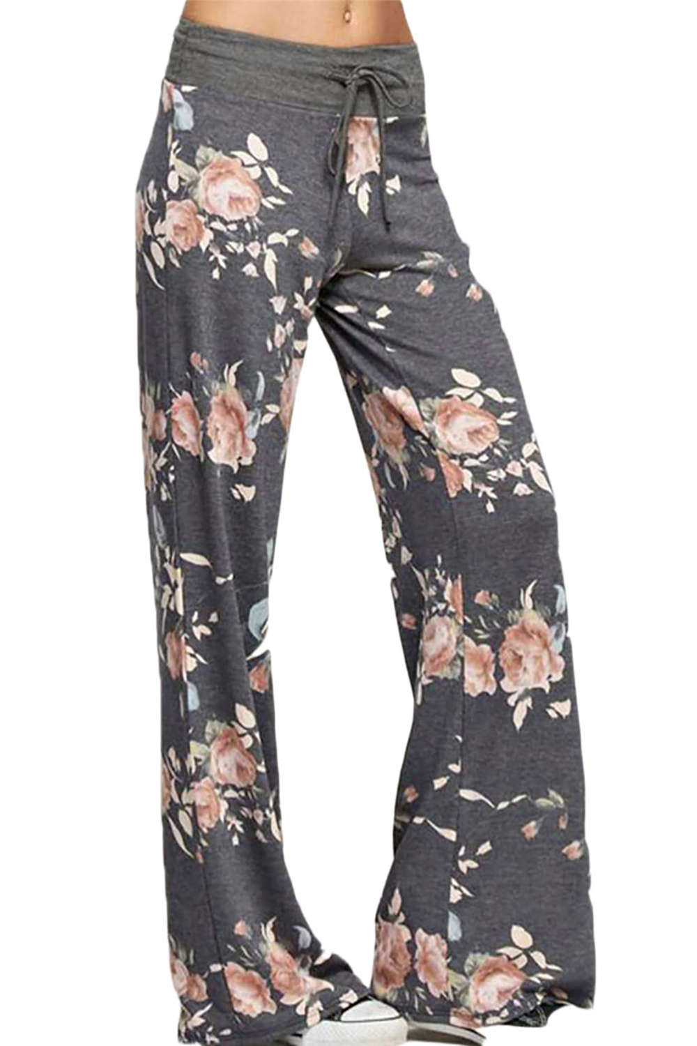 Iyasson High Waist Floral Print Drawstring Wide Leg Pants