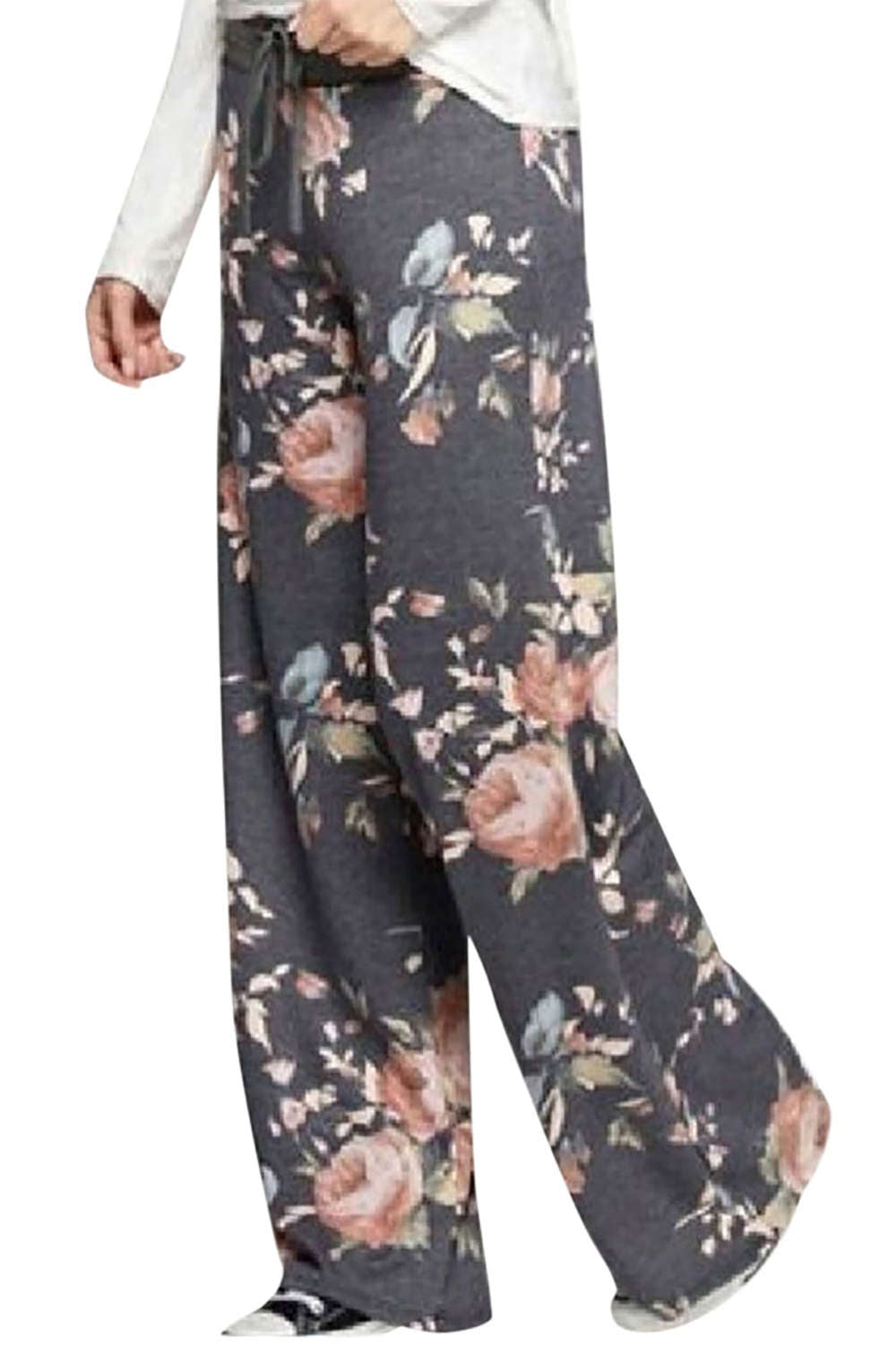 Iyasson High Waist Floral Print Drawstring Wide Leg Pants