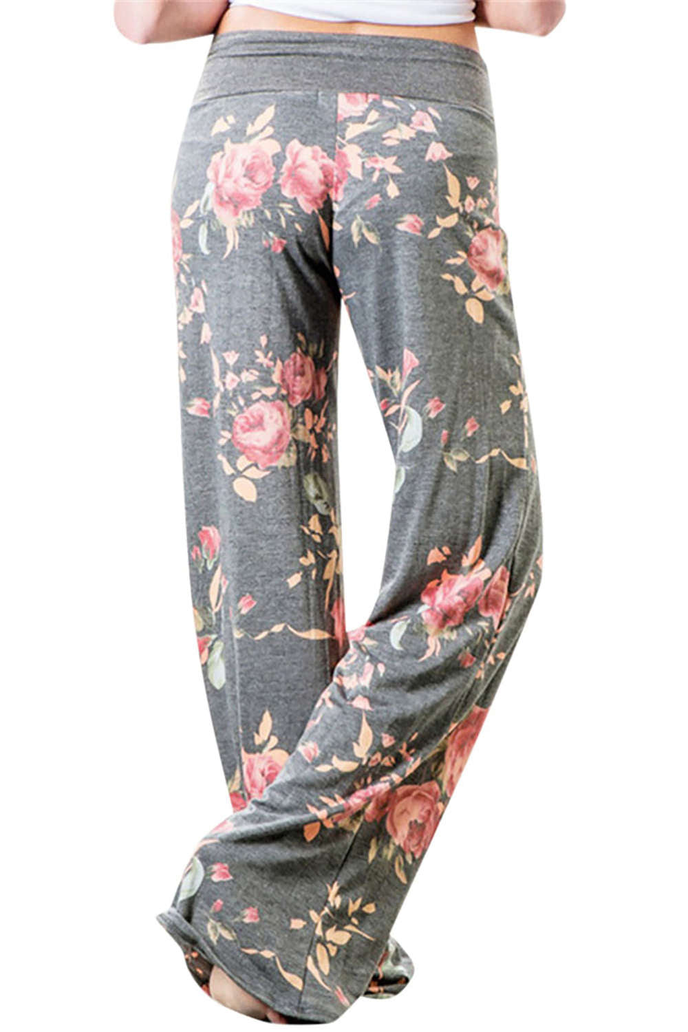 Iyasson High Waist Floral Print Drawstring Wide Leg Pants