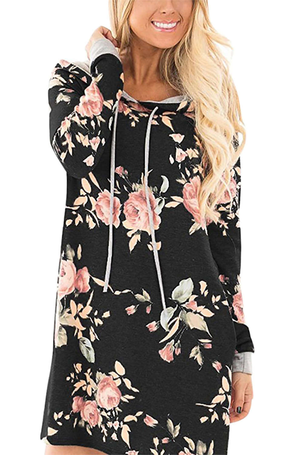 Iyasson Long Sleeve Floral Print Hoodie