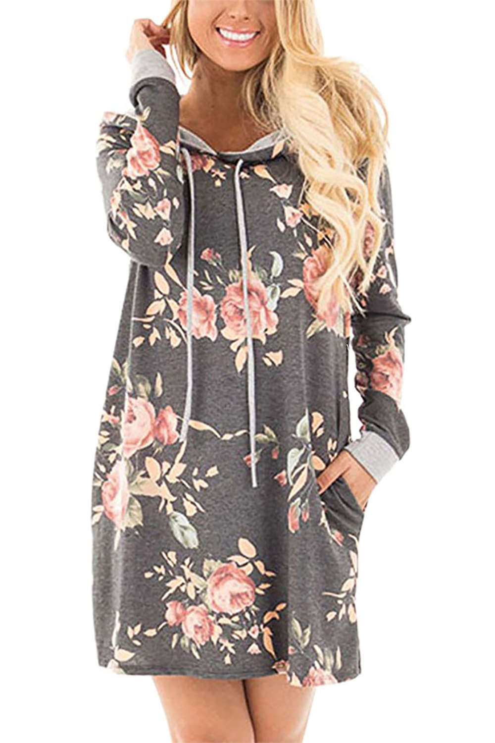 Iyasson Long Sleeve Floral Print Hoodie