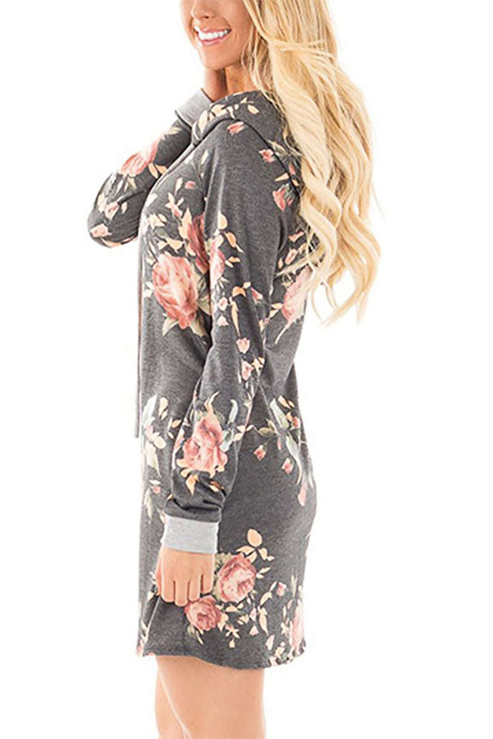 Iyasson Long Sleeve Floral Print Hoodie