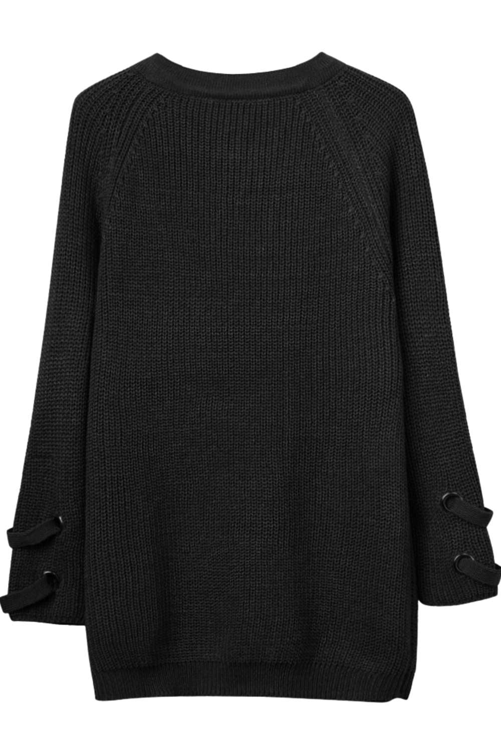 Iyasson Women Lace Up Front V Neck Long Sleeve Knit Sweater Top
