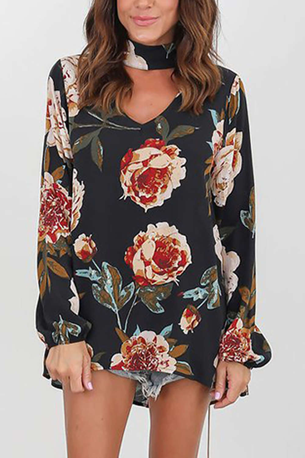 Iyasson Women Chiffon Summer Long Sleeve V Neck Plus Size Blouse