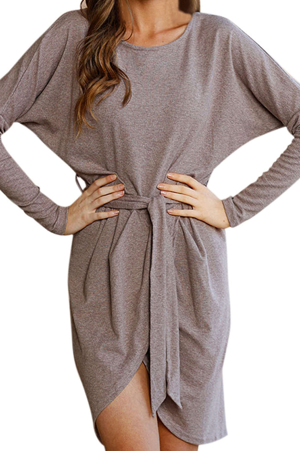 Iyasson Long Sleeve Belted Wrap Mini Dress