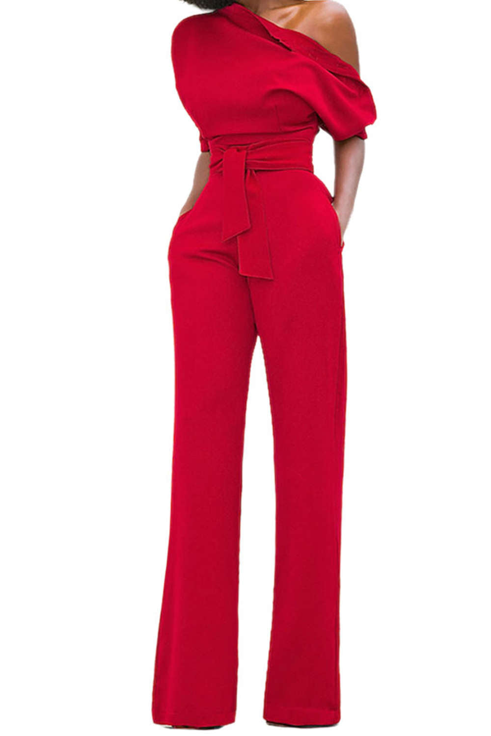 Iyasson One Shoulder Wide Leg Jumpsuit