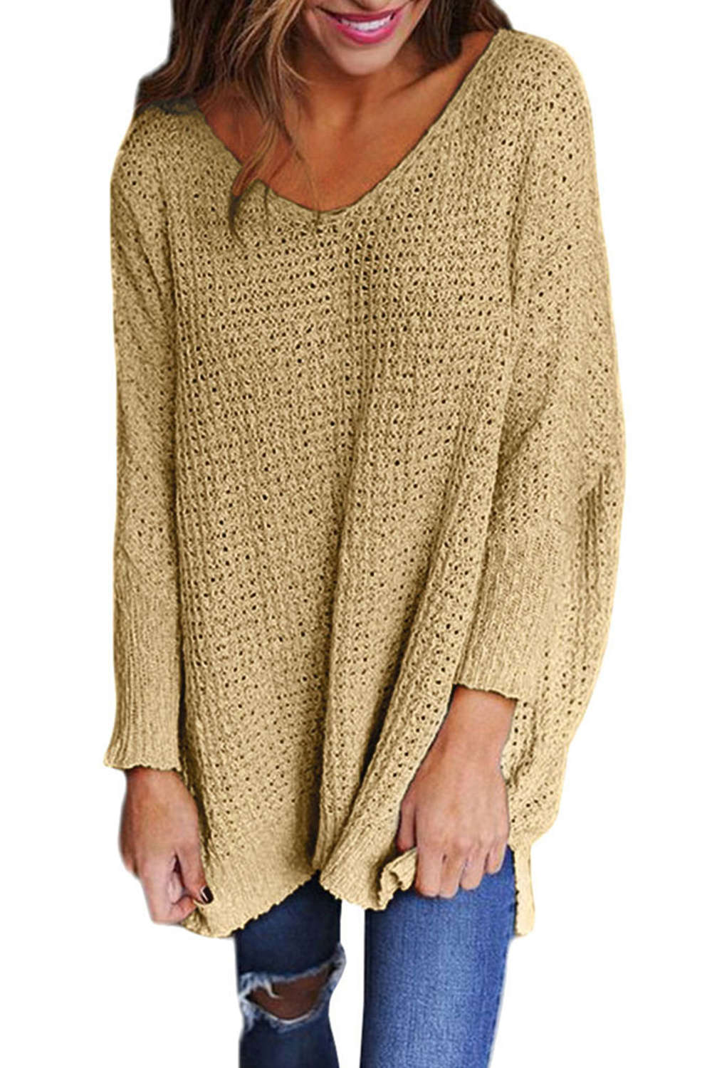 Iyasson Women Oversized V Neck Jumper