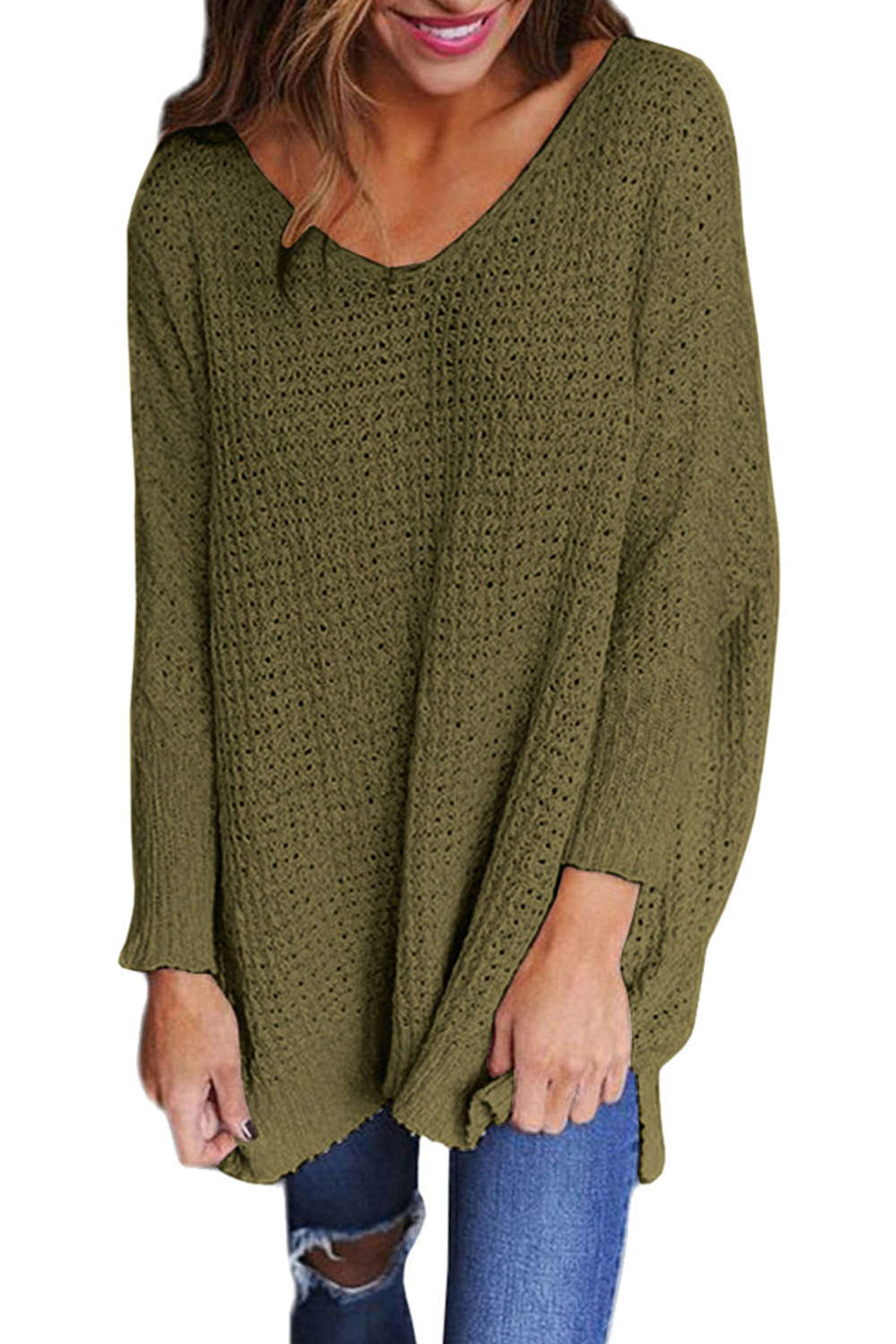 Iyasson Women Oversized V Neck Jumper