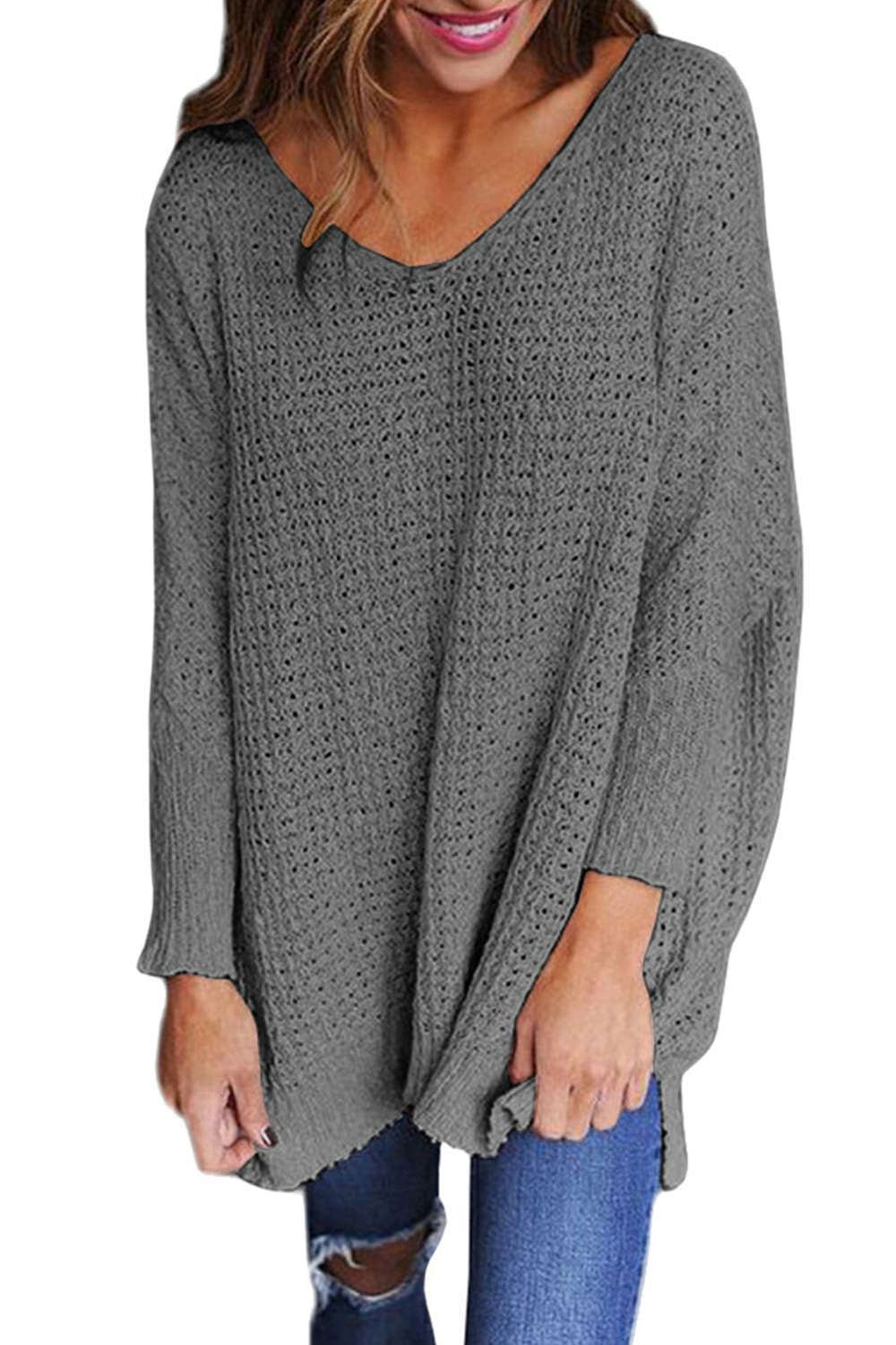 Iyasson Women Oversized V Neck Jumper