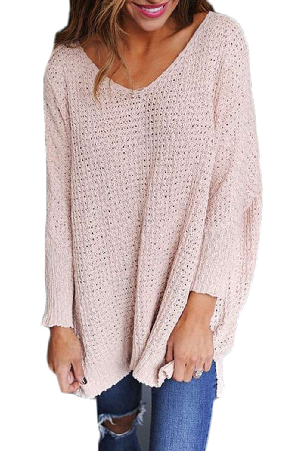 Iyasson Women Oversized V Neck Jumper