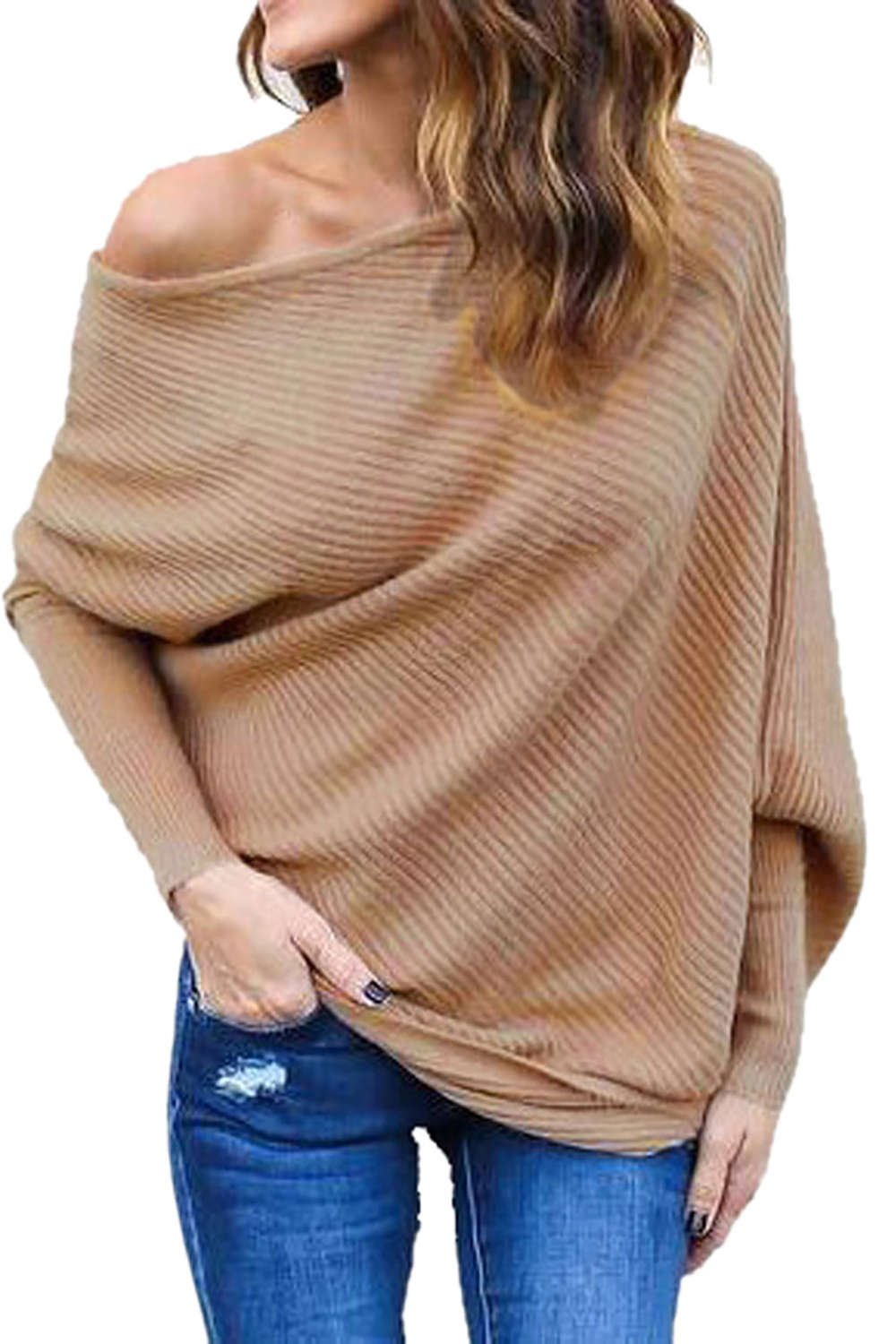Iyasson Off Shoulder Batwing Sleeve Jumper