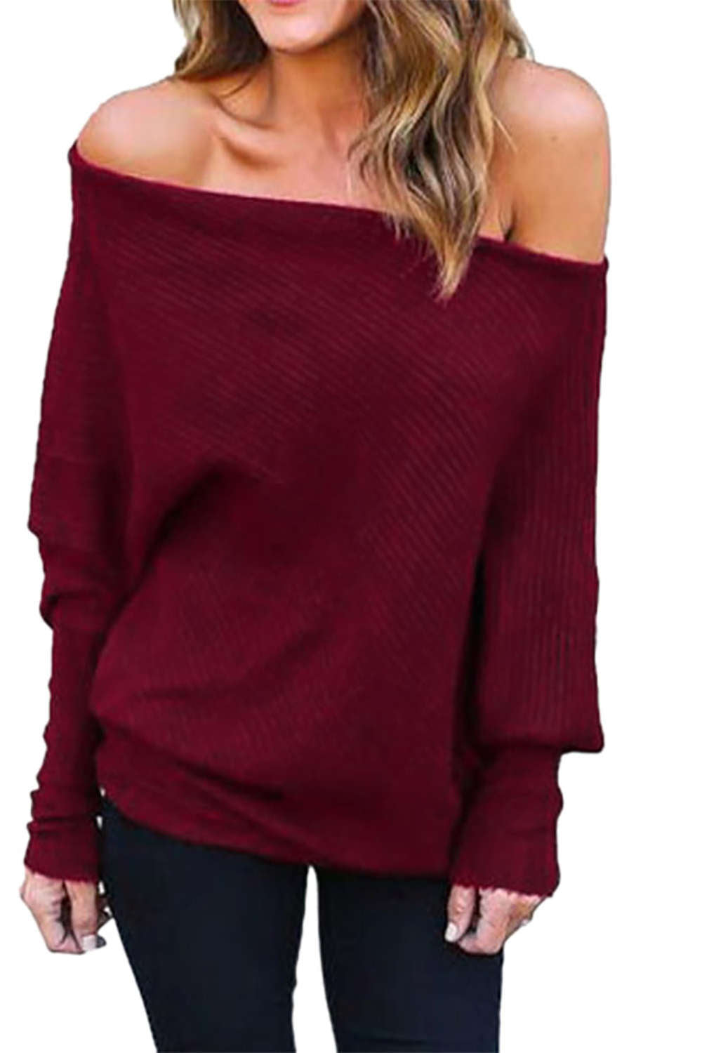 Iyasson Off Shoulder Batwing Sleeve Jumper