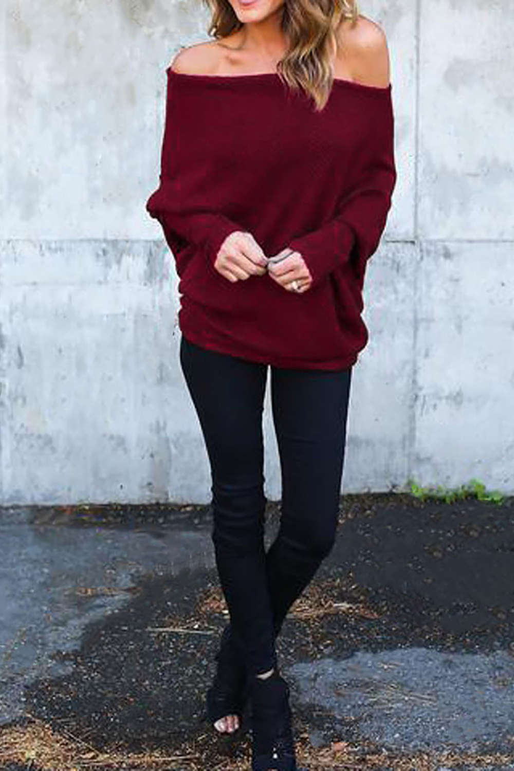 Iyasson Off Shoulder Batwing Sleeve Jumper