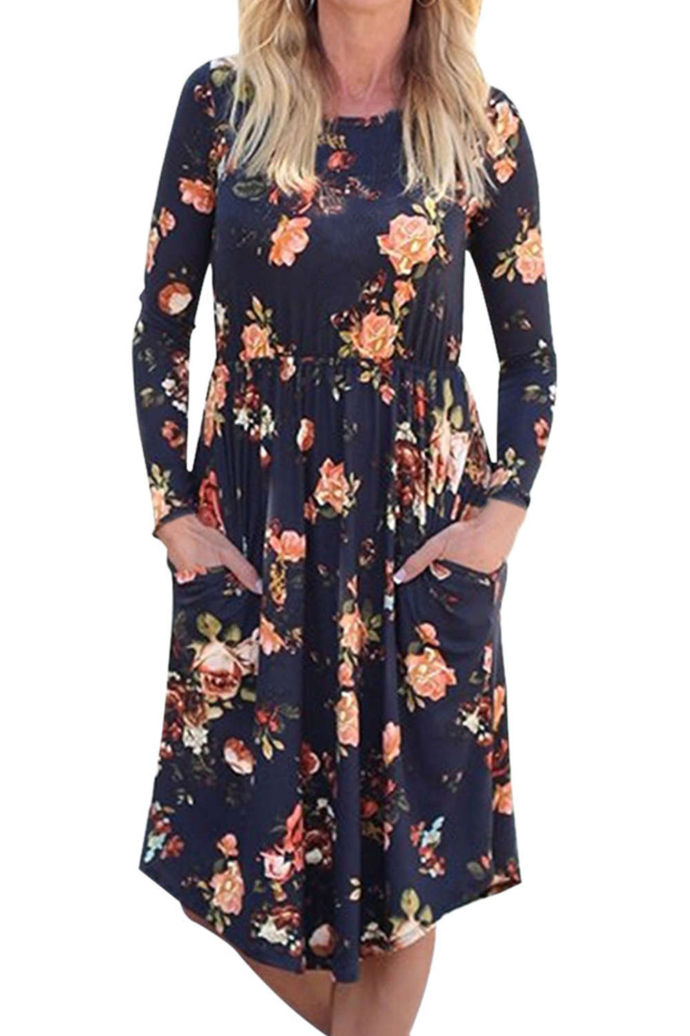 Iyasson Long Sleeve Floral Midi Dress