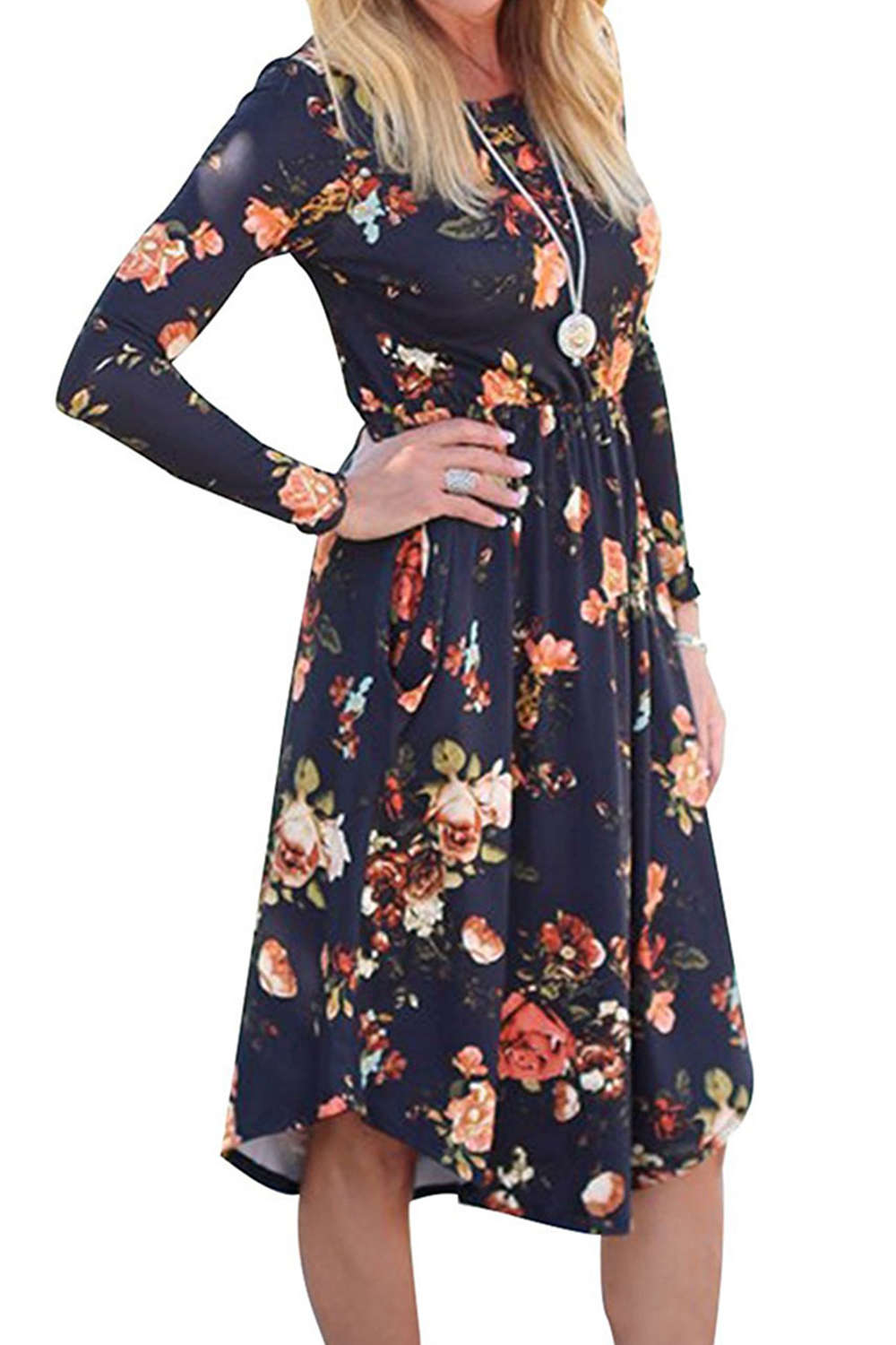 Iyasson Long Sleeve Floral Midi Dress