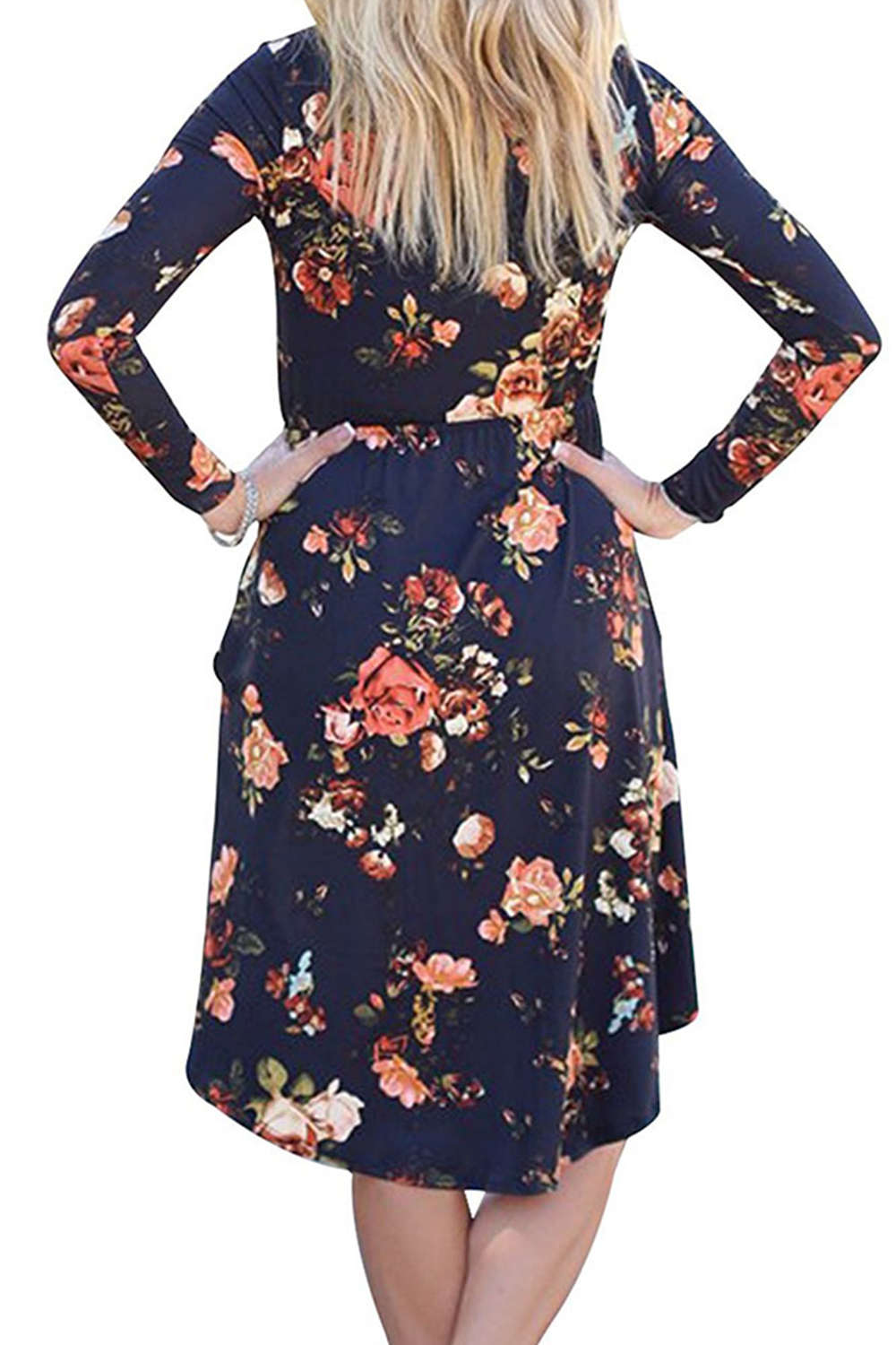 Iyasson Long Sleeve Floral Midi Dress