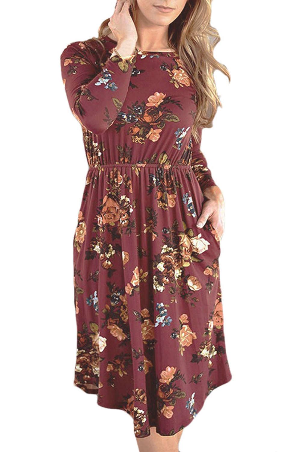 Iyasson Long Sleeve Floral Midi Dress