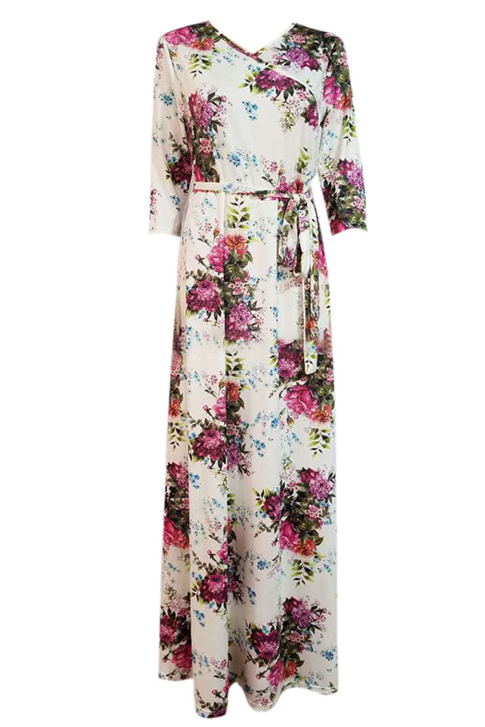 Iyasson Long Sleeve Floral Wrap Maxi Dress