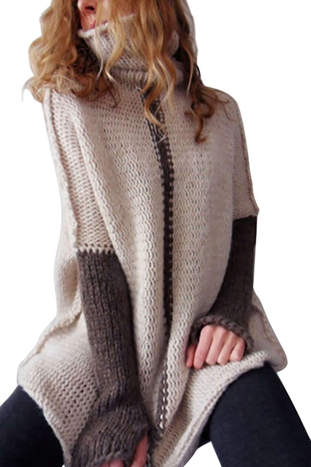 Iyasson High Collar Loose Knit Sweater