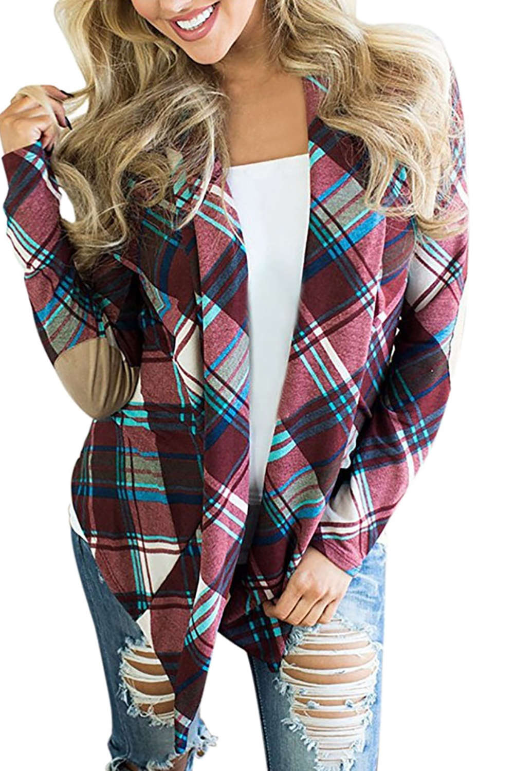 Iyasson Open-Front Sport Plaid Outwear