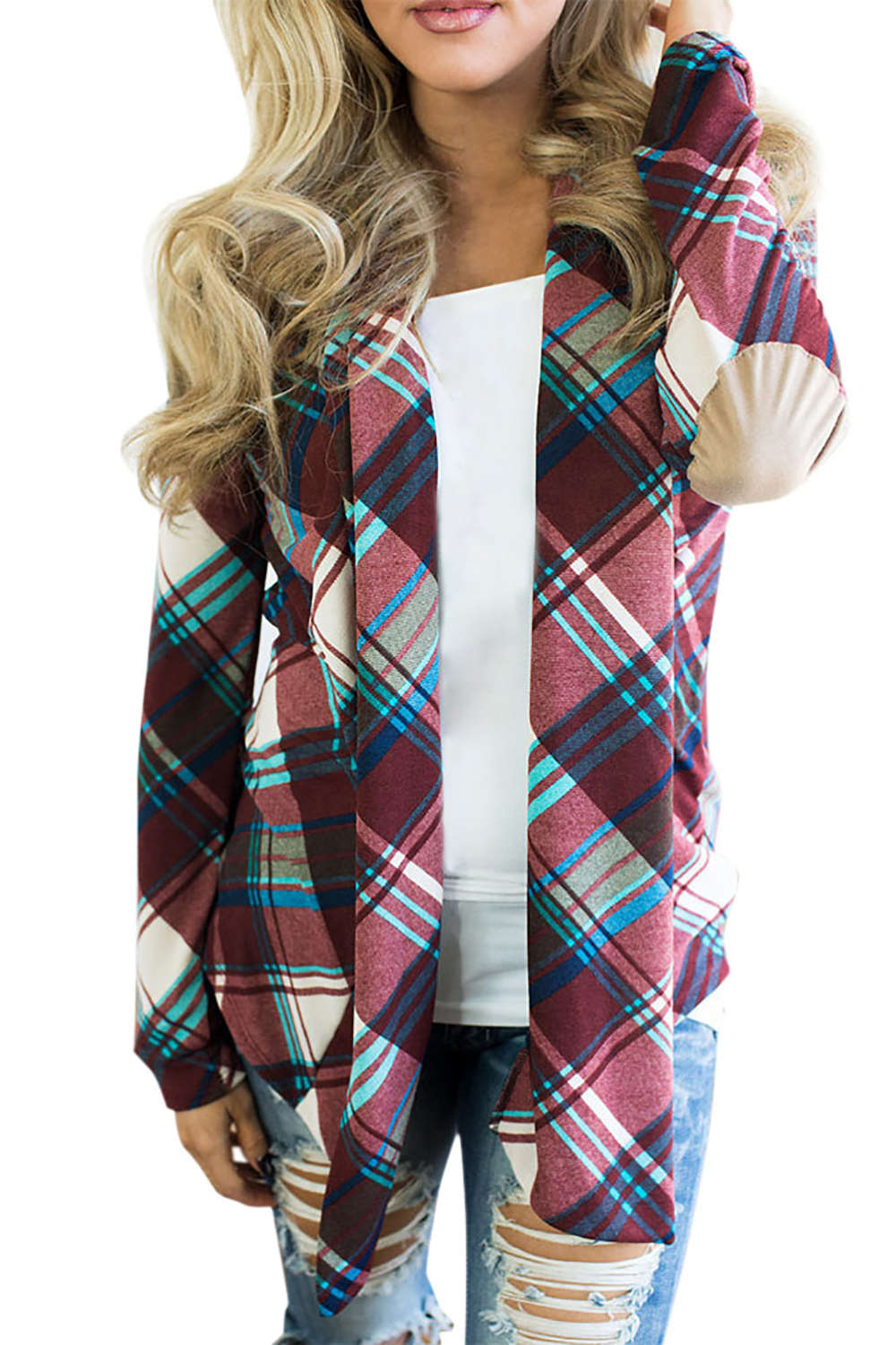 Iyasson Open-Front Sport Plaid Outwear