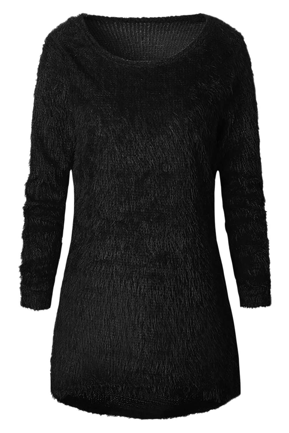 Iyasson Scoop Neck Long Sleeve Fluffy Jumper