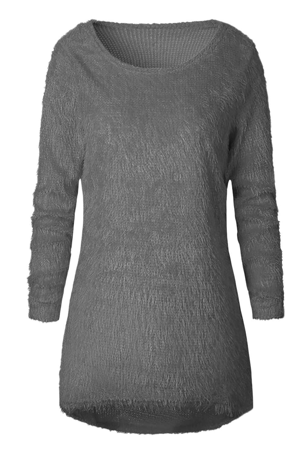 Iyasson Scoop Neck Long Sleeve Fluffy Jumper