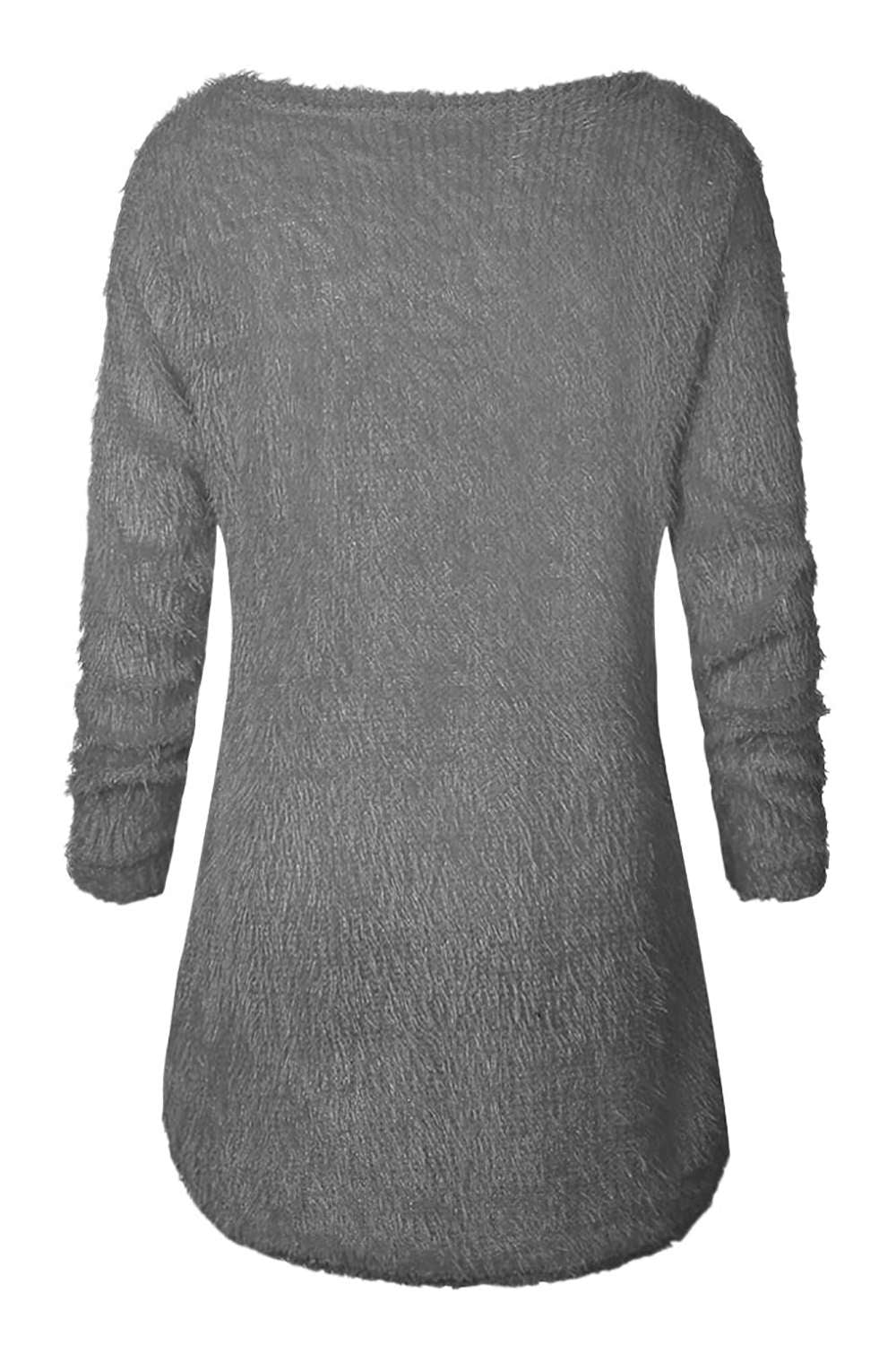 Iyasson Scoop Neck Long Sleeve Fluffy Jumper