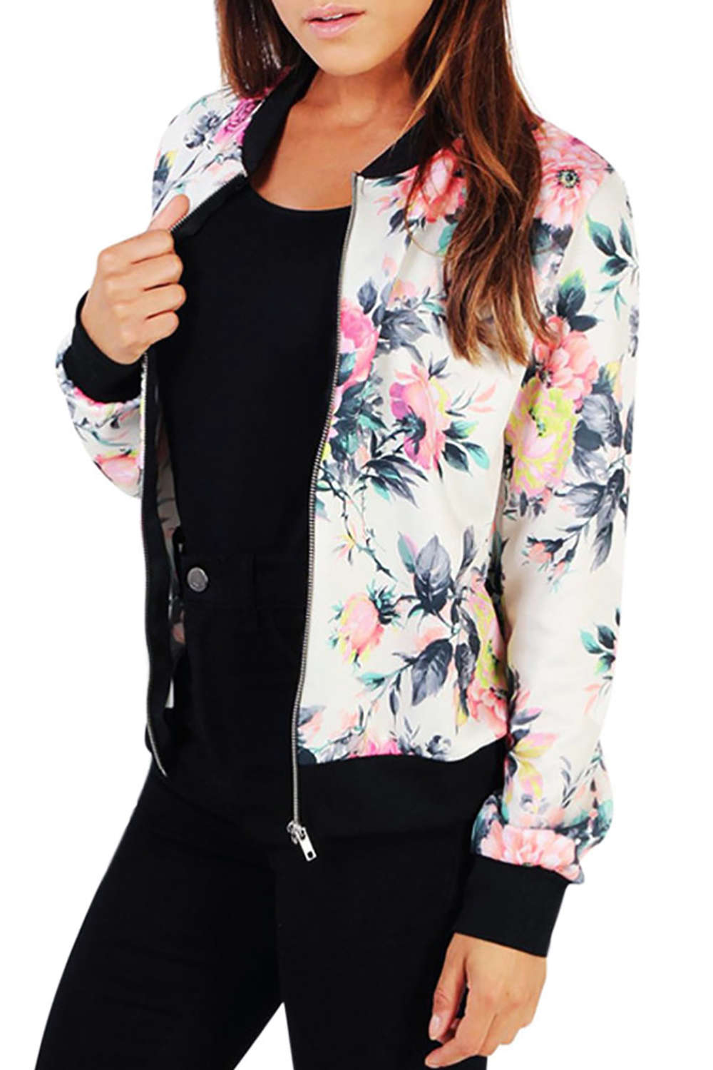 Iyasson Floral Printed Bomber Jacket