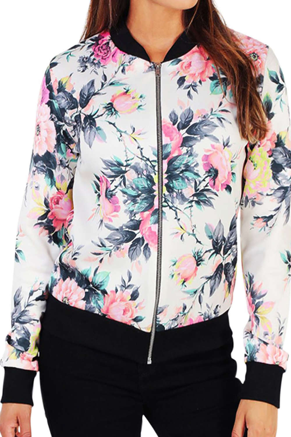 Iyasson Floral Printed Bomber Jacket