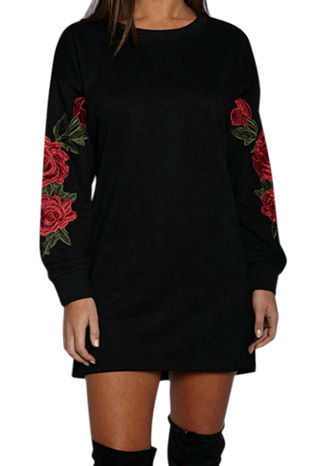 Iyasson Rose Embroidered Long Sleeve Sweatshirt