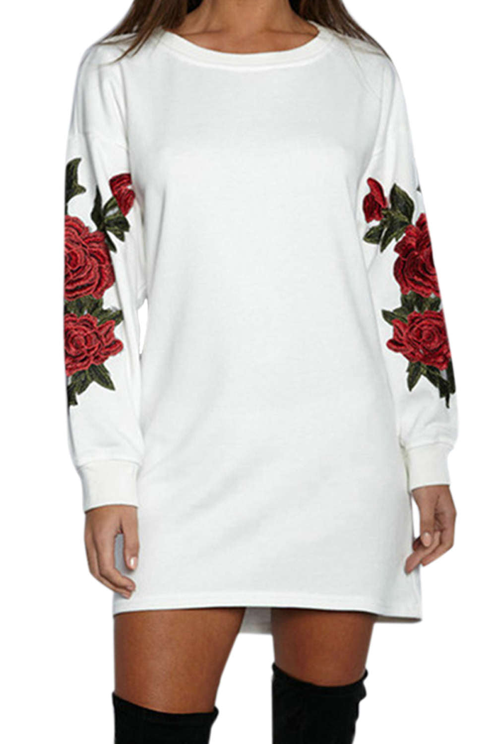 Iyasson Rose Embroidered Long Sleeve Sweatshirt