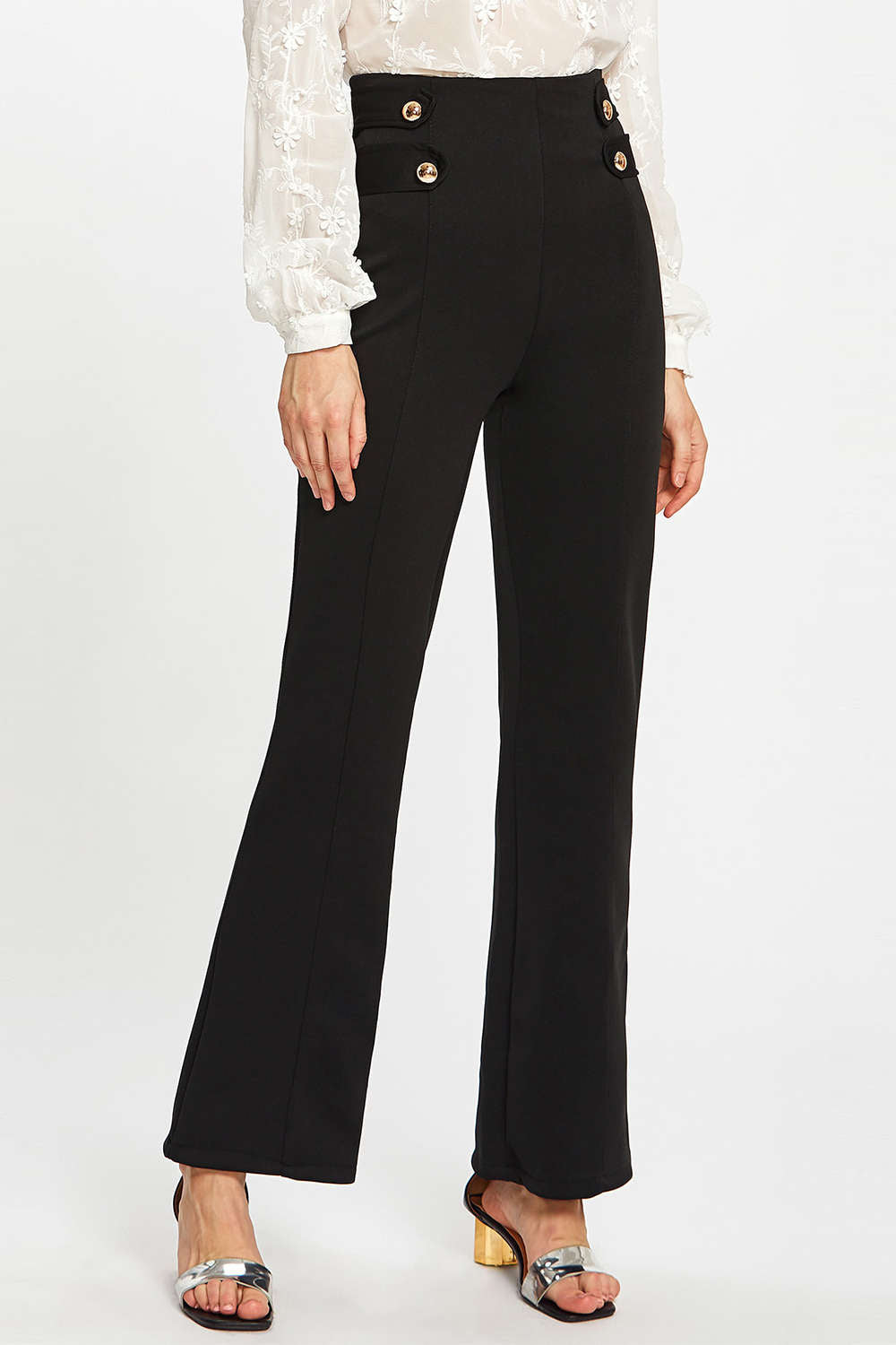 Iyasson Solid High Waist Zipper Flare Pants